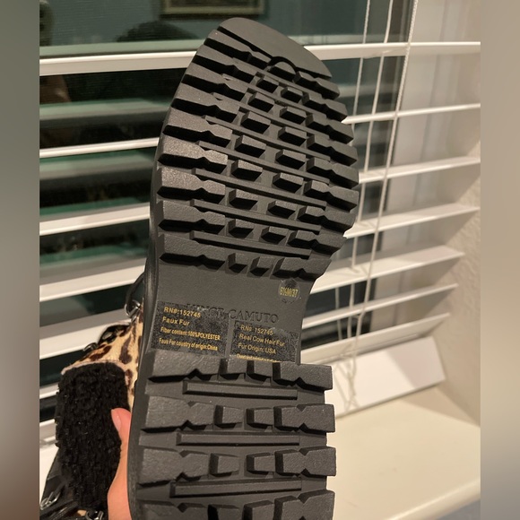 Vince Camuto Mertami Combat Lace Up Boot Black Brown Leopard Leather Cow Fur 6.5 - Picture 12 of 14